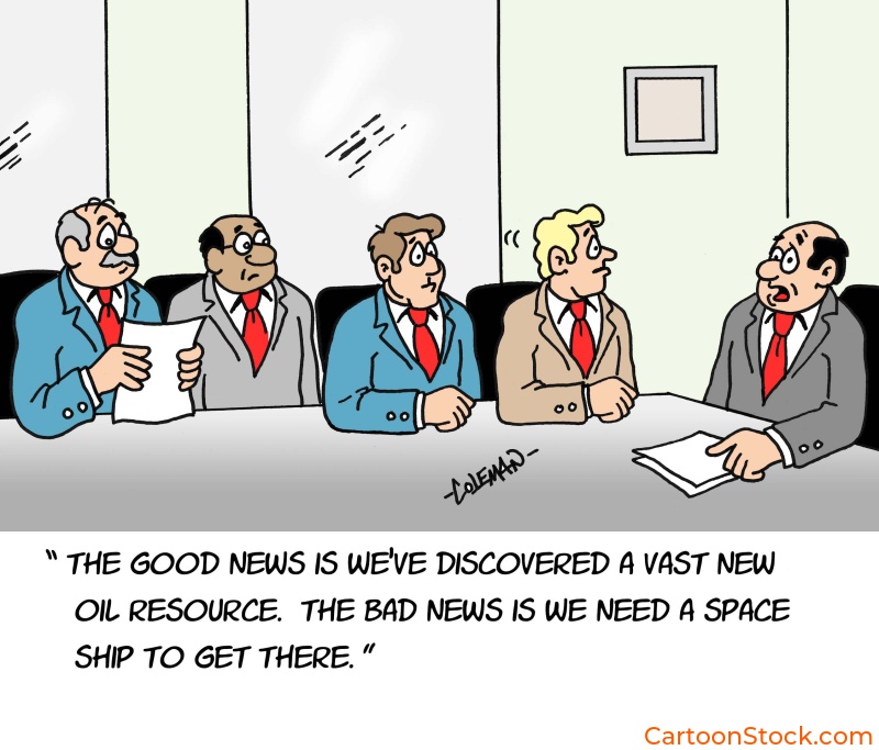 cartoon about
a mining company who has found a new resource for oil drilling