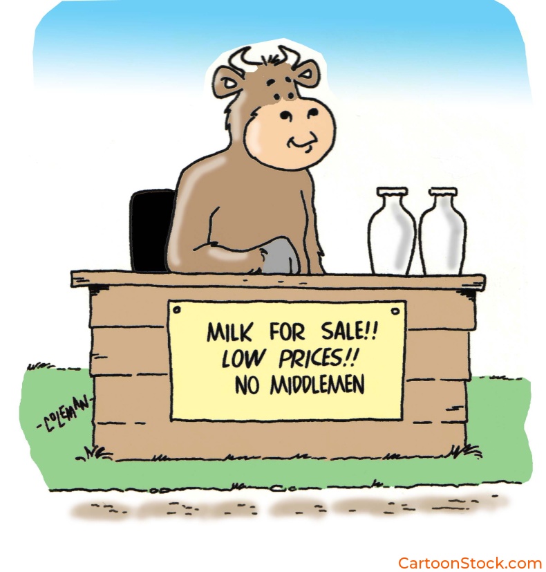 cartoon about
a cow operating a roadside stand