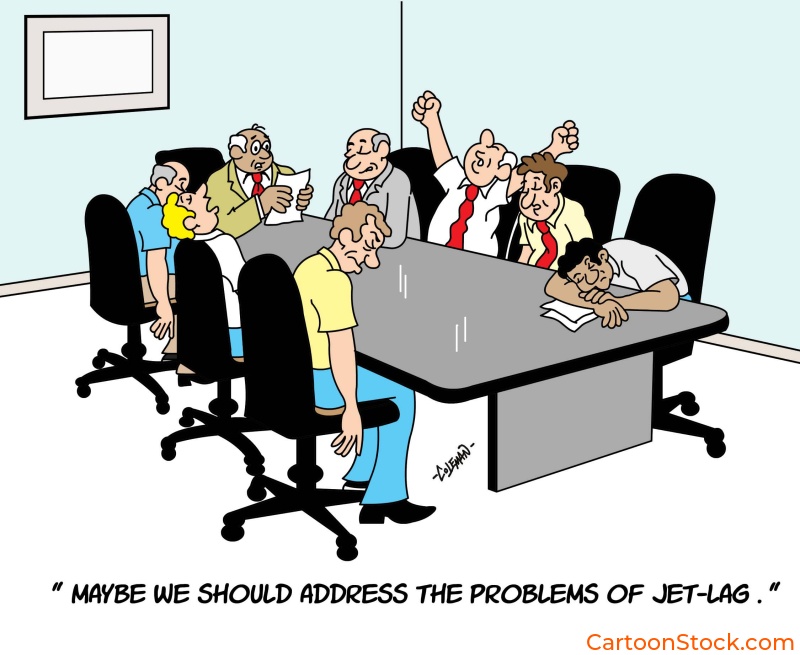 cartoon about
a businessman giving a presentation to others who are sleeping through it.