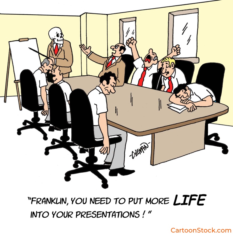 business cartoons, business presentations, jet-lag, airline travel, business meetings, 
boring presentations, business conference