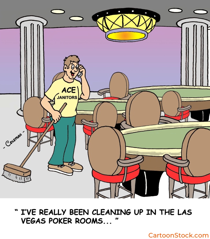 Las Vegas cartoon, gambling cartoon, casino cartoon, janitorial cartoon, janitor cartoon, cleaning cartoon