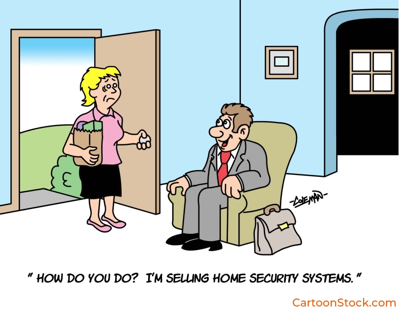 cartoon about
a man selling home security systems
