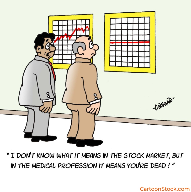 cartoon about
a doctor and a businessman examining stock charts