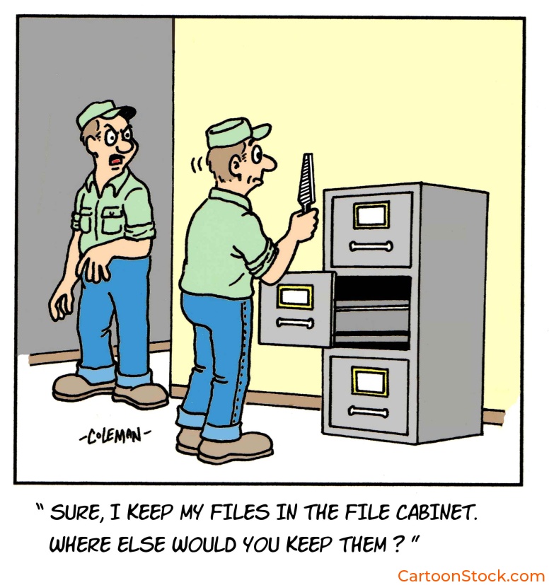 cartoon about
a carpenter who finds a place to keep his files