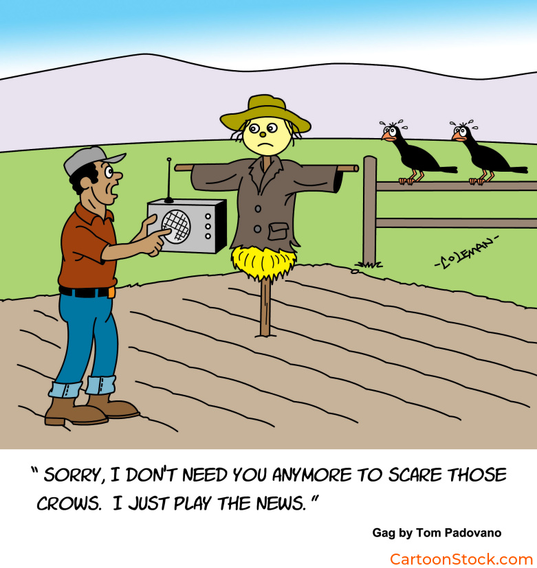 cartoon about
a farmer who no longer needs his scarecrow