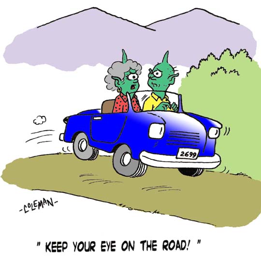 space alien driving car