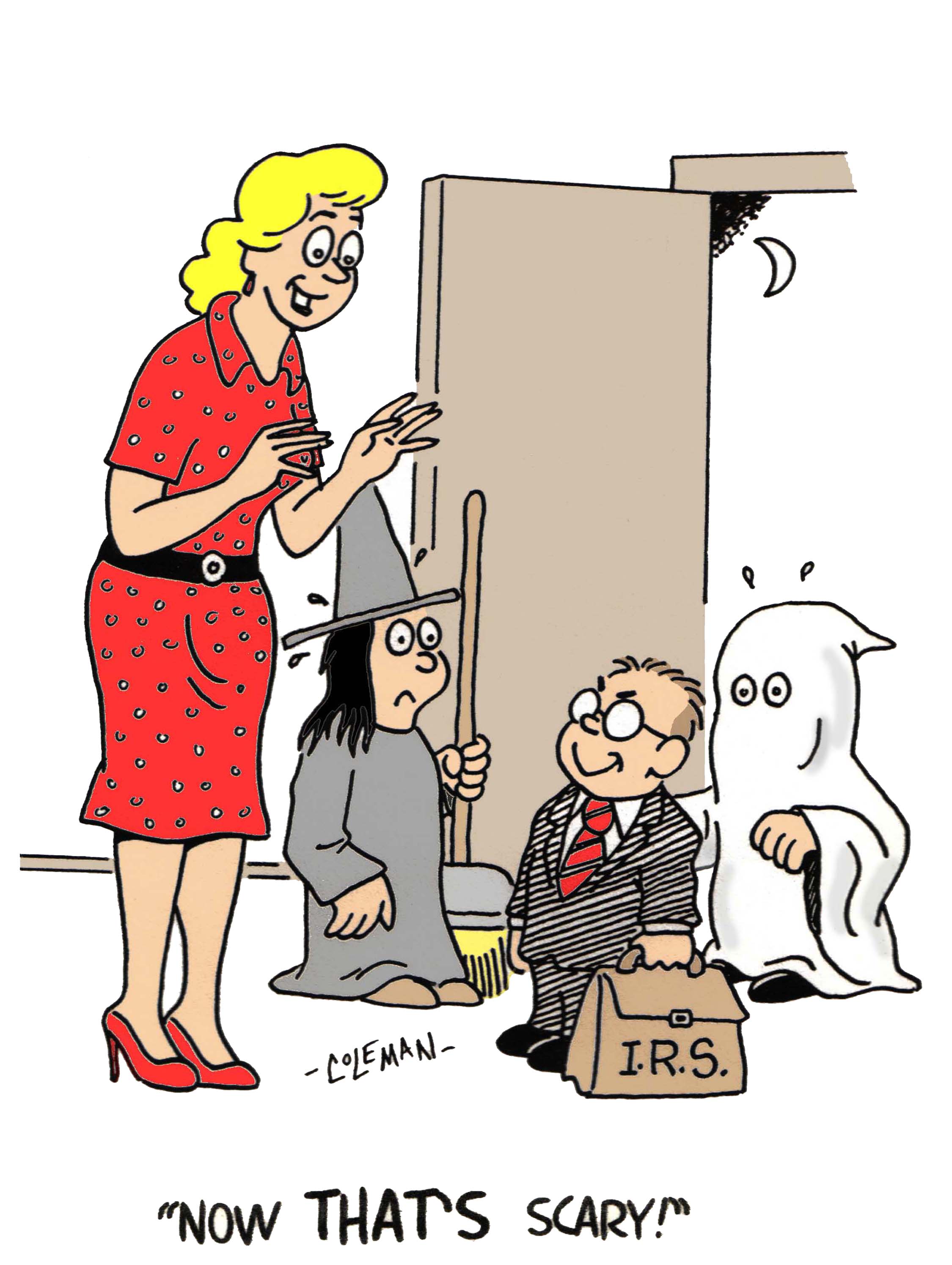 Stock gag cartoon about a trick or treater dressed as an IRS agent